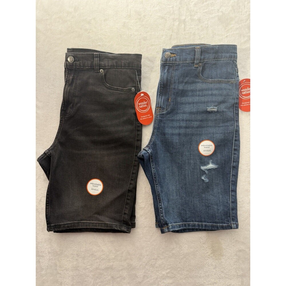 Boys Size 18 Denim Shorts Bundle Blue Black Stretch Adjustable Waist